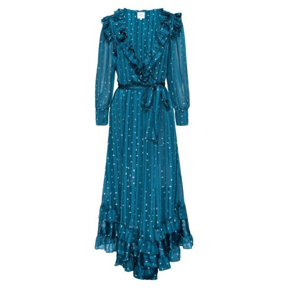 NEW MISA Gabriella Asymmetric Striped Wrap Midi-Dress SIZE XS - Picture 2 of 13